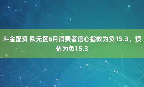 斗金配资 欧元区6月消费者信心指数为负15.3，预估为负15.3